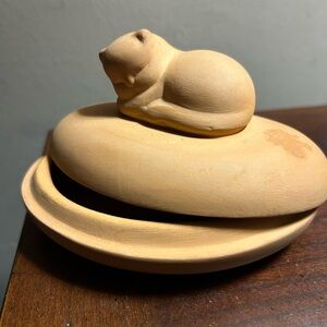 Terracotta Cat Lidded Trinket Dish